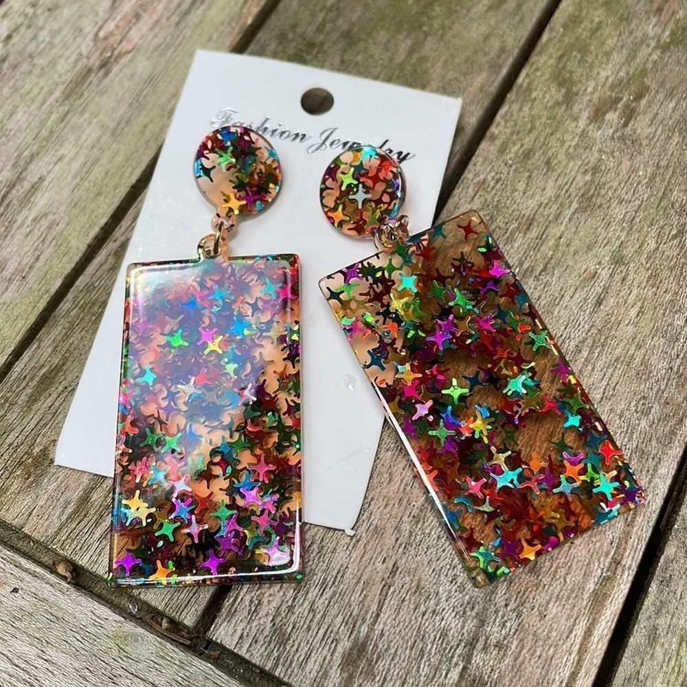 Star Colorful GeoResin Satement Earrings - Picture 8 of 16